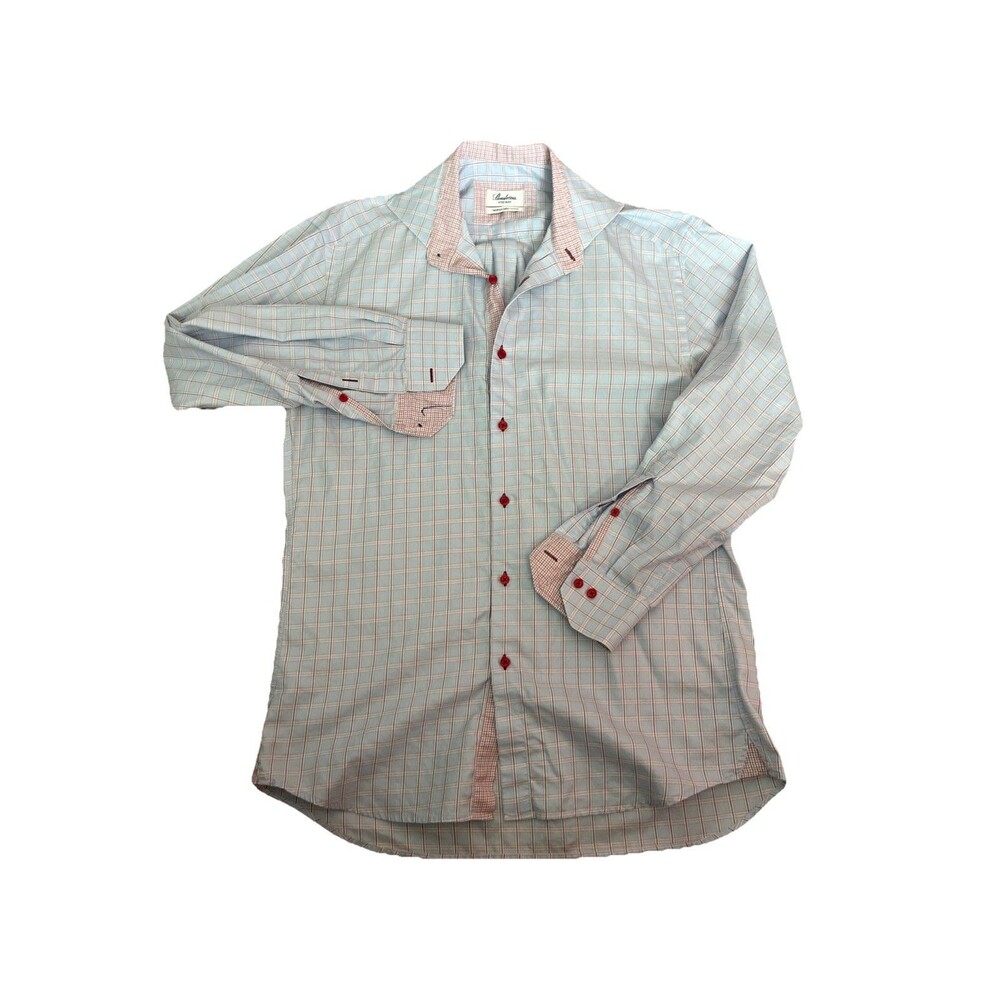 Stenströms Fitted Body Twofold Super Cotton Button Up Shirt 15.5 / 39 Plaid Blue